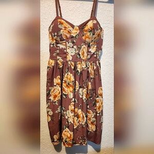 Band of Gypsies mauve and gold floral print mini dress with POCKETS! Size Small